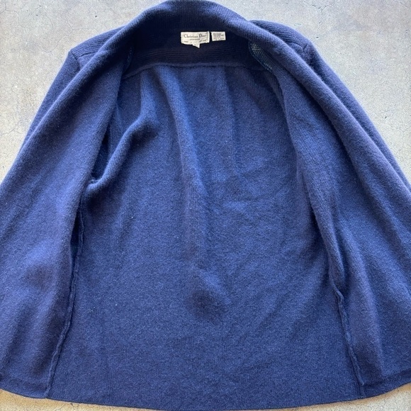 Vintage Christian Dior Sportswear Angora Lambswool Cardigan Sweater Navy Blue Lg - Picture 4 of 8